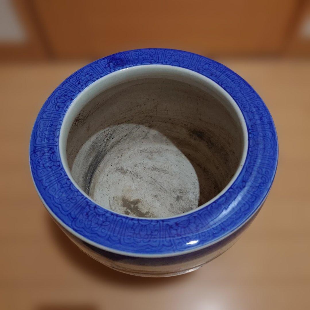 青と白の陶器 火鉢　31cm☓23cm