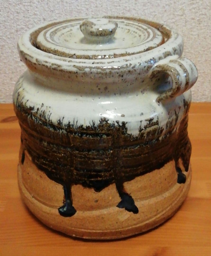 大橋裕作　大杉皿屋窯　朝鮮唐津　耳付　水指　共箱　仕服付　茶道具