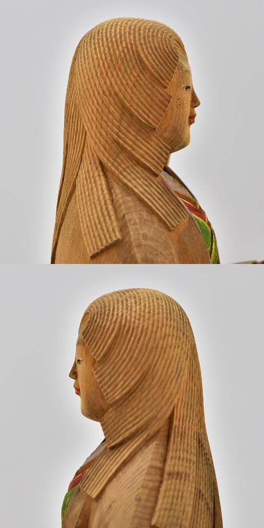 井波彫刻 仏師 砂田清定作 木彫 色絵彩色細密 竹取物語 高さ24cm かぐや姫
