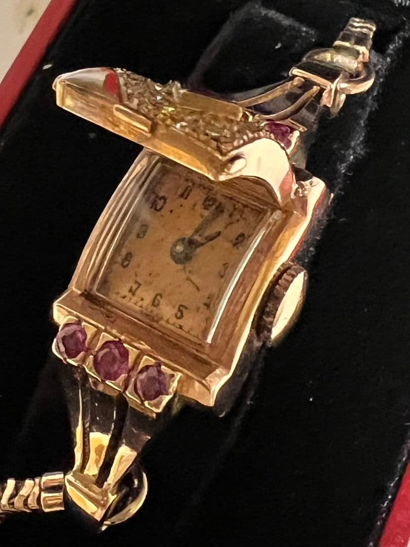 アンティークレディースウォッチ◇カクテルウォッチ◇ルビー　ダイヤ　14K 14金