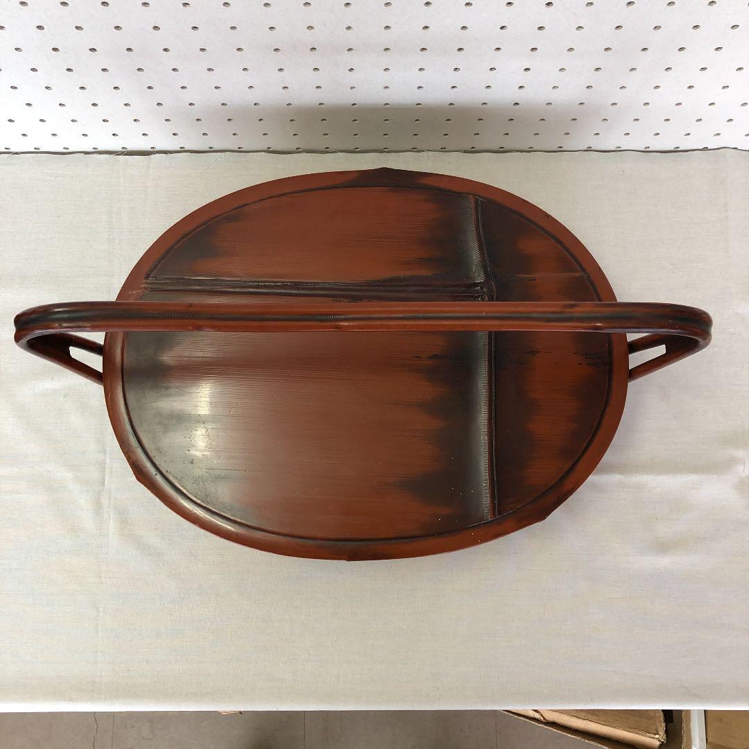 茶道具•新潟漆器 手付きの竹塗楕円型茶櫃