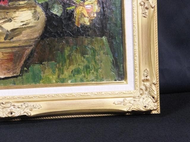 日動画廊取扱　萩谷巌　直筆サイン『ばら』キャンヴァスに油彩 15号 0418L