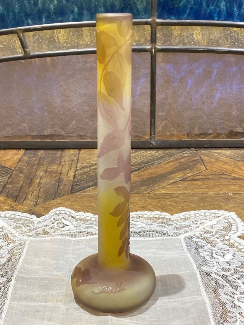 エミール•ガレ 一輪挿し 美術品 ホクシャ文 鶴首型 花瓶 アンティーク