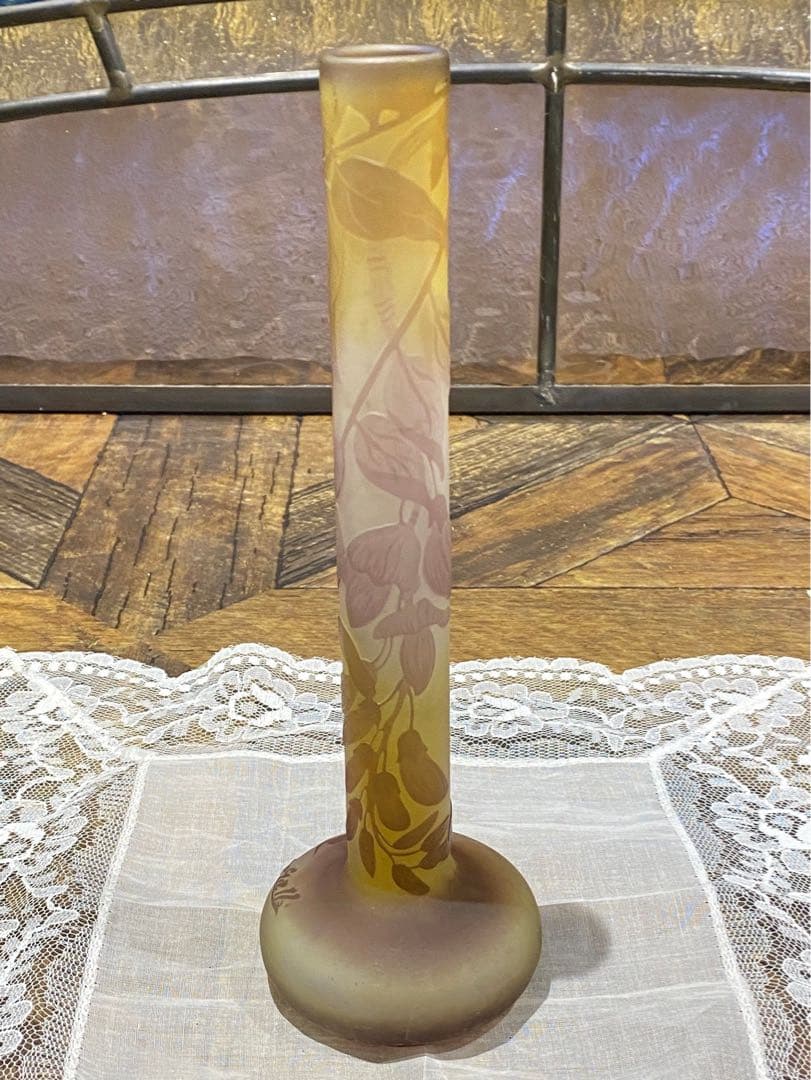 エミール•ガレ 一輪挿し 美術品 ホクシャ文 鶴首型 花瓶 アンティーク