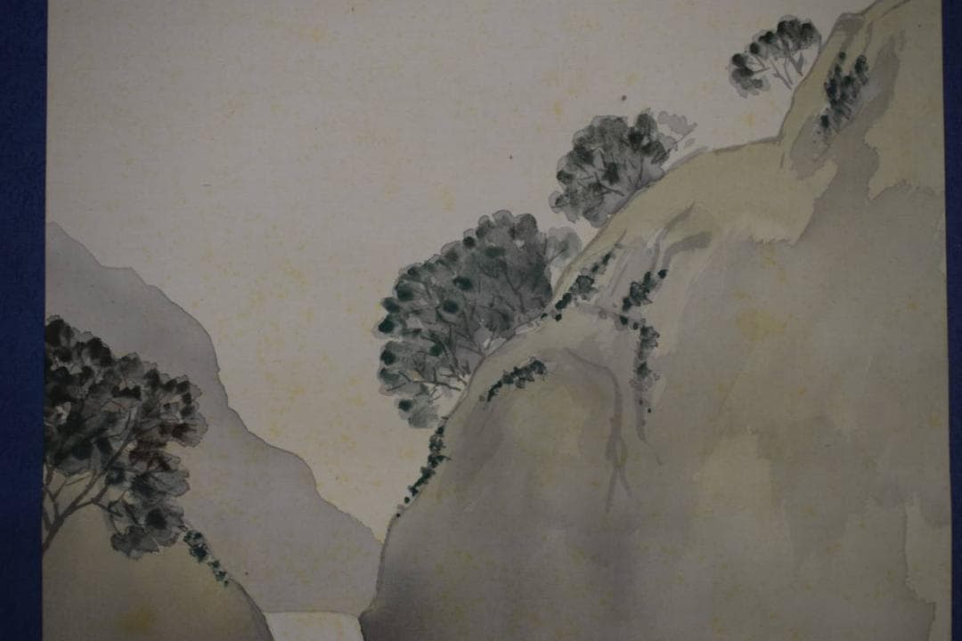 真作/平三/渓山清風/山水瀧図/滝/山水図/桐共箱付/布袋屋掛軸A-92