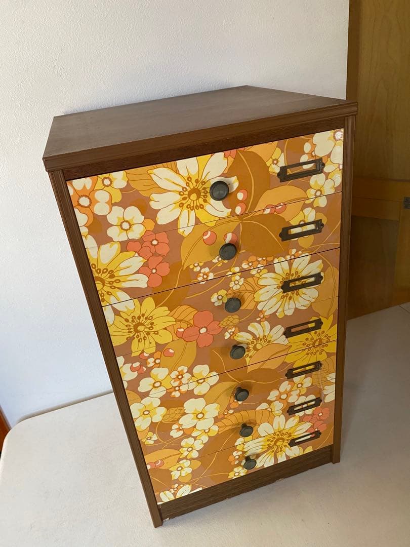 木製　花柄　ミニ箪笥　小物入れ　レトロポップ　引出し　レトロ