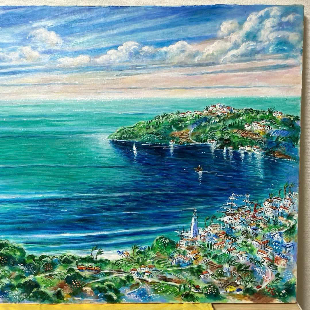 平野琳人『帆船のいる港』油彩 原画 M30 大作傑作 平野オリジナル額装