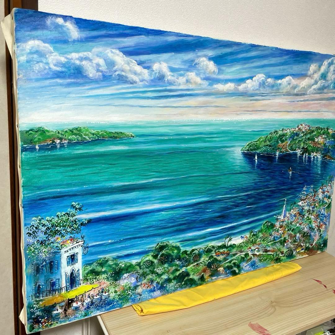 平野琳人『帆船のいる港』油彩 原画 M30 大作傑作 平野オリジナル額装