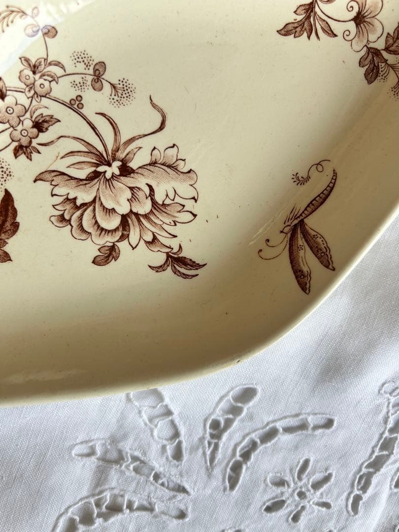 ブラウン　ラヴィエ セピア　ボタニカル　ジャポニズム　　フランス　アンティーク