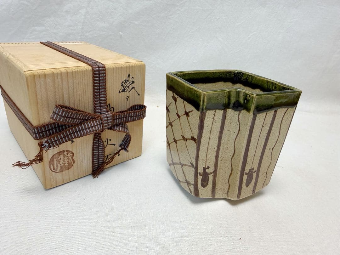 未使用 茶道具 塗師 表完造 又妙斉好写 文箱莨盆 鉄山作織部袖形火入 等 共箱