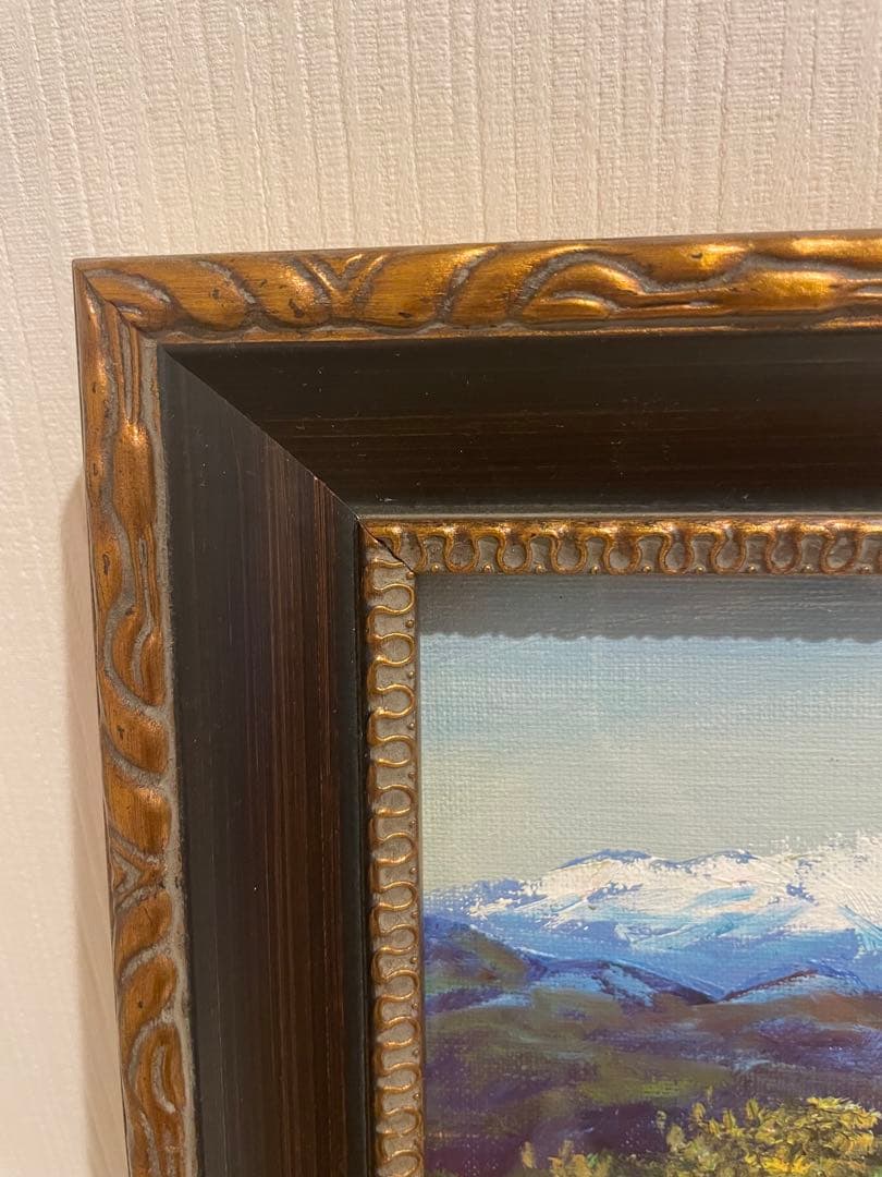 国立秀雄『安曇野山畑』油絵　直筆風景画　裏書サイン　高級額装