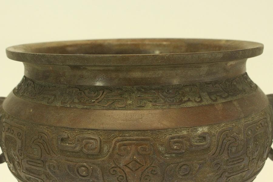 古銅 饕餮紋 瓶掛 火鉢 手炙り 時代物(A731)