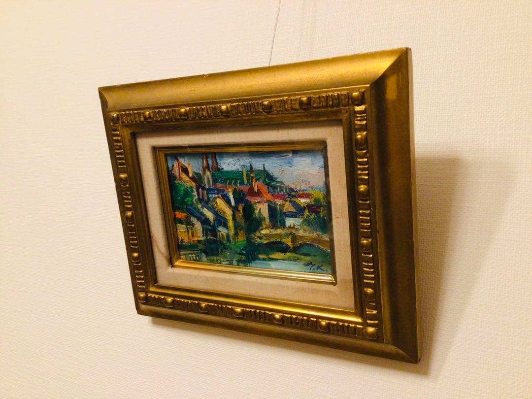 洋画家・小橋川嗣・1970s・五月のシャルトル風景 P0寸・精密油彩画・高級額装