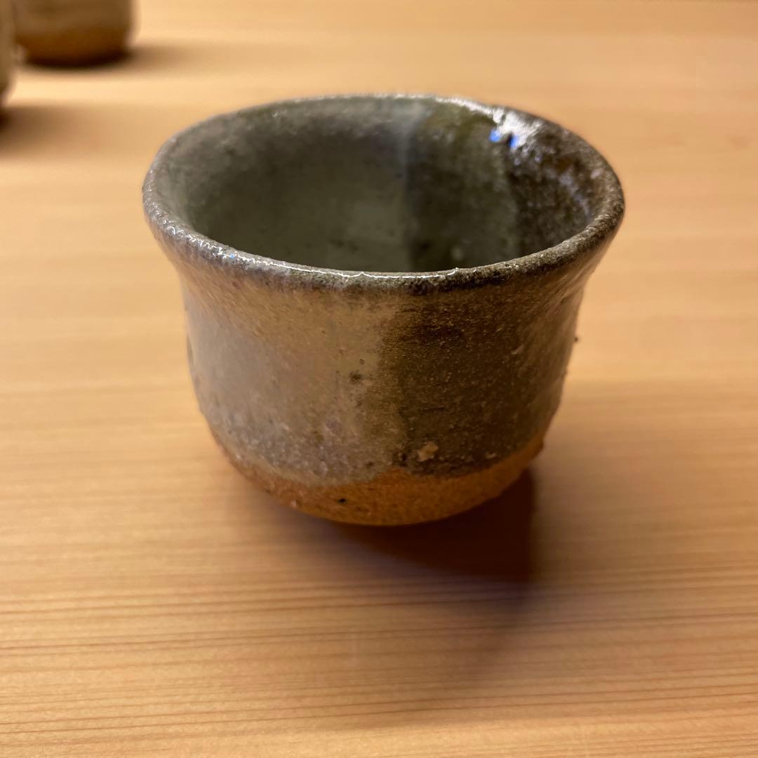 西岡良弘　唐津ぐい呑　５客 小次郎窯　父 西岡小十　共箱あり　朝鮮唐津　班唐津