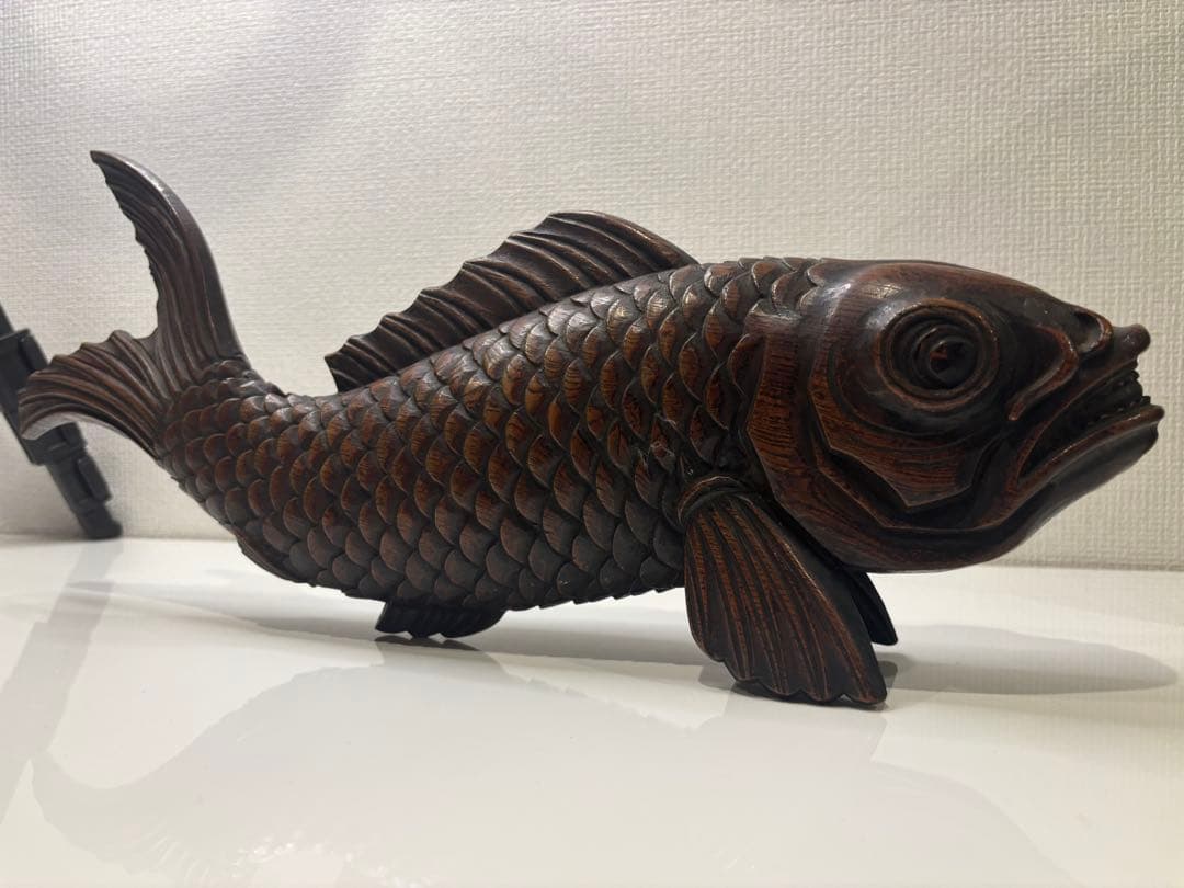 木製 魚型彫刻 約30cm