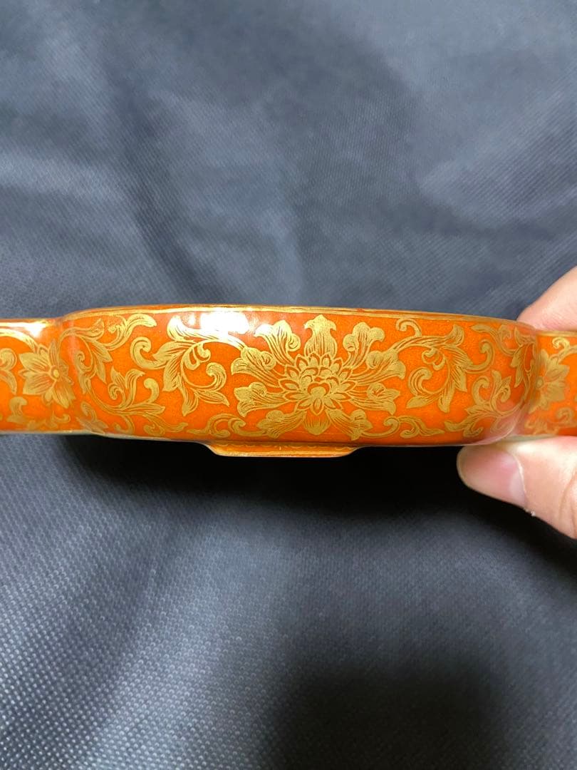 中国古美術 大清嘉慶年製　金彩御題詩筆洗 官窯