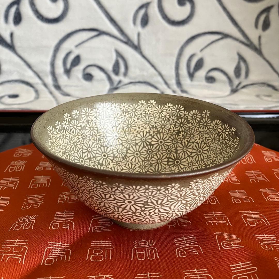 茶道具 粉青卵花文茶碗 木人造