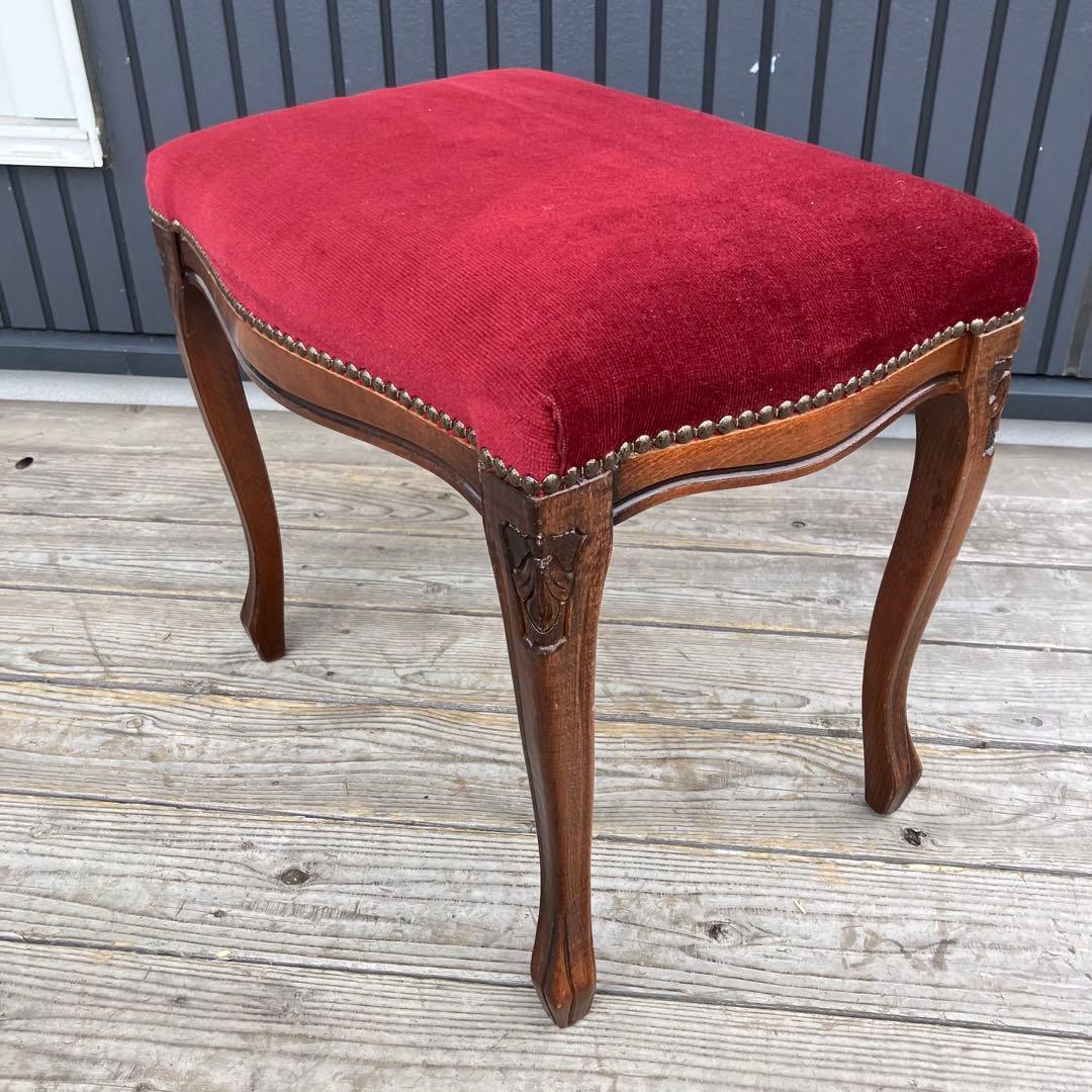 アンティーク 北欧レトロ 木製椅子 猫脚スツール ベロアチェア リベット打ち 鋲