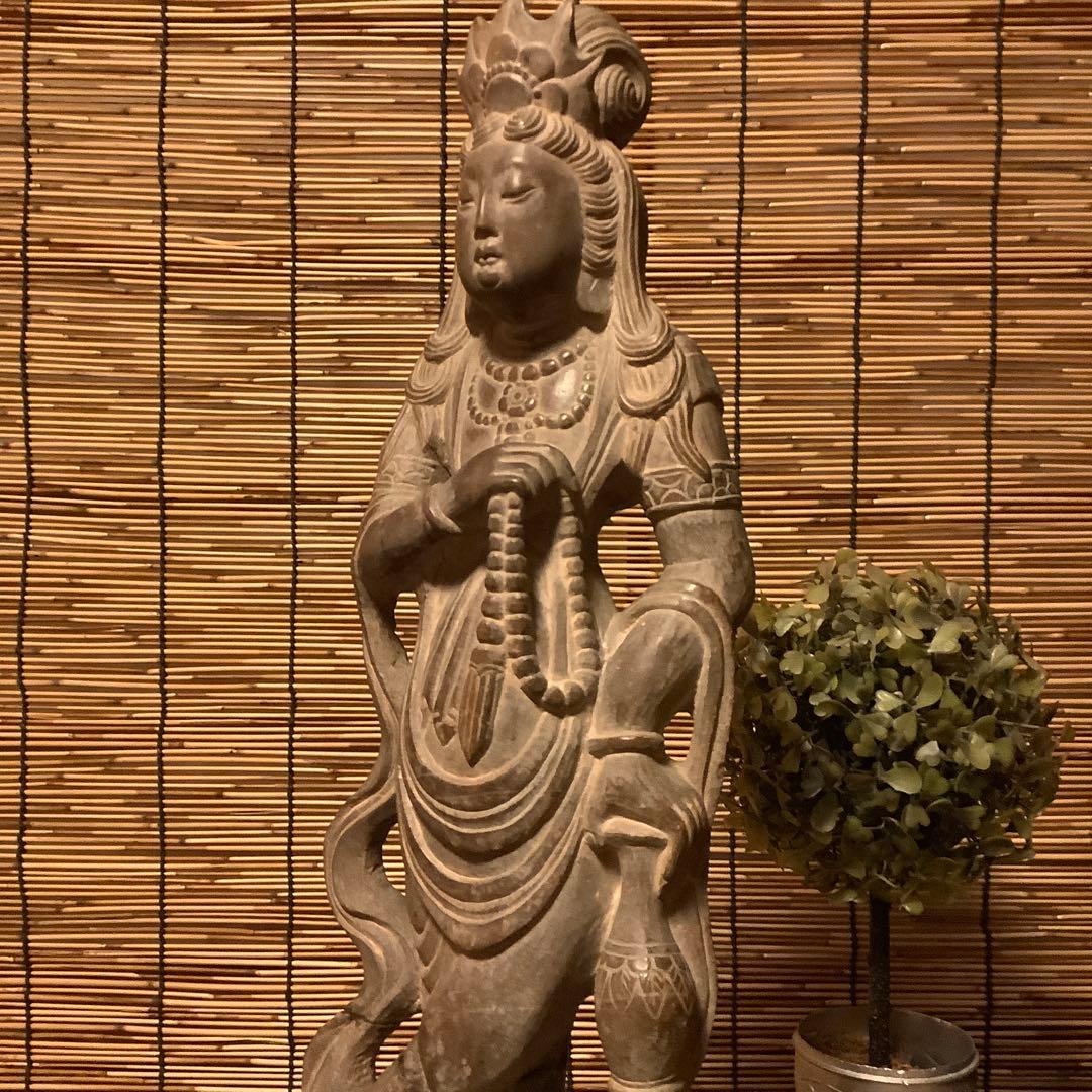 中国・初唐代石仏「水瓶観世音菩薩立像」初唐様式・大乗仏教寺院放出・極上大型