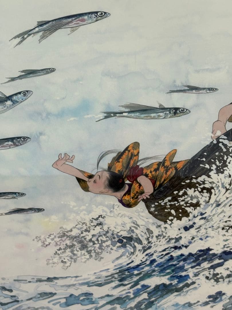 中島潔「トビウオ」レフグラフファイン版画 直筆サイン 管理A3731 証明シール