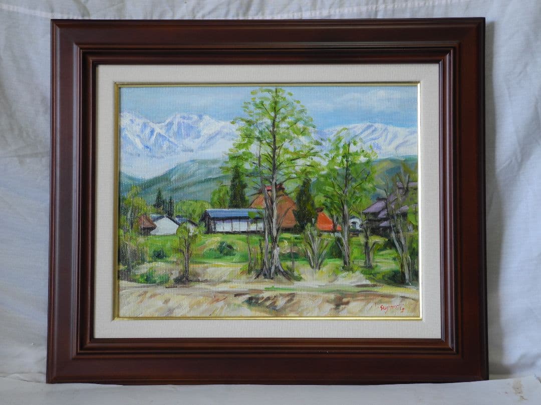 油彩画 白馬風景