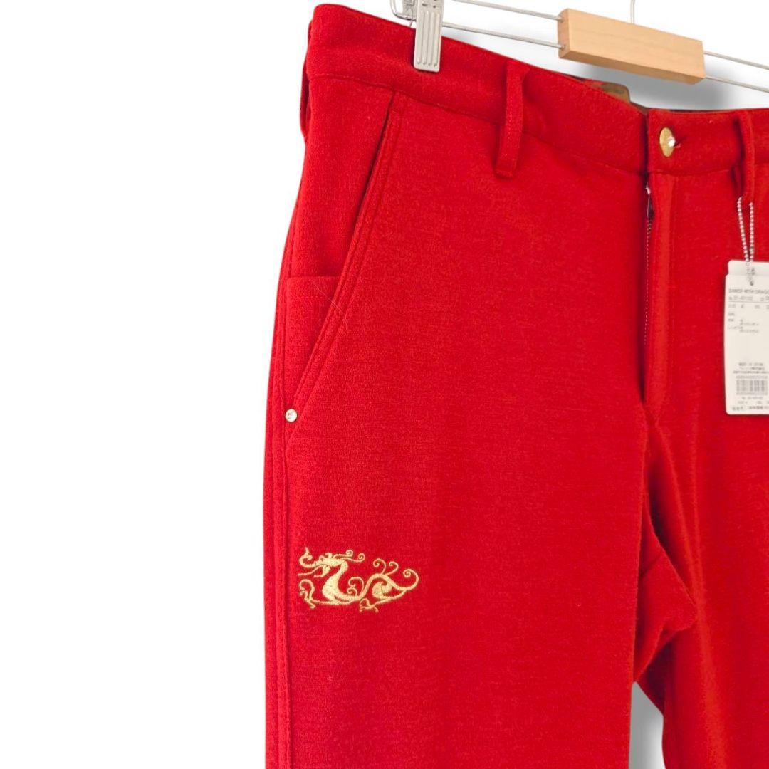 ​【定価3.4万】ダンスウィズドラゴン 豪華刺繍 ストレッチパンツ 4 XL 赤