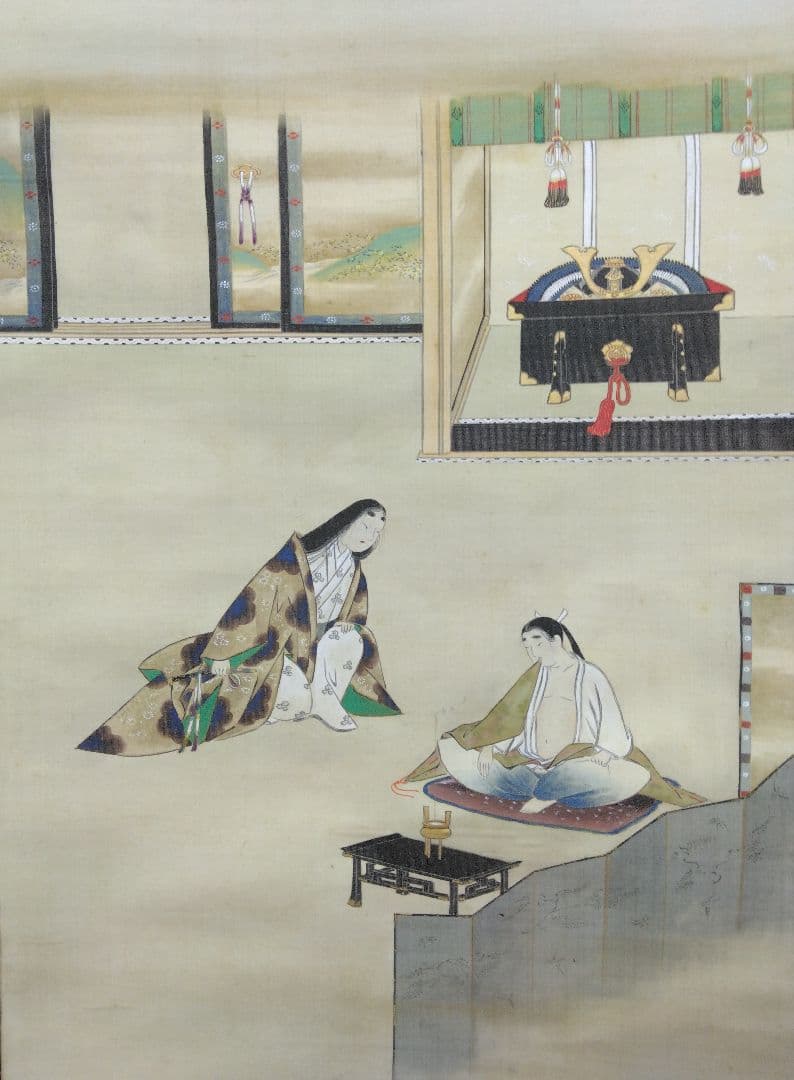 榊原文翠【鑑定箱】「小楠公 之図」大和絵　絹本　掛軸（谷文晁 師事）