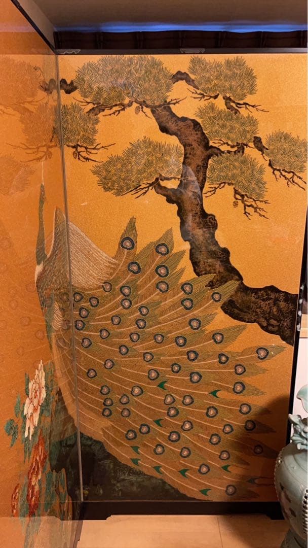 豪華絢爛⭐︎表面ガード付き　孔雀と花の衝立　ダイヤモンド入り（目）