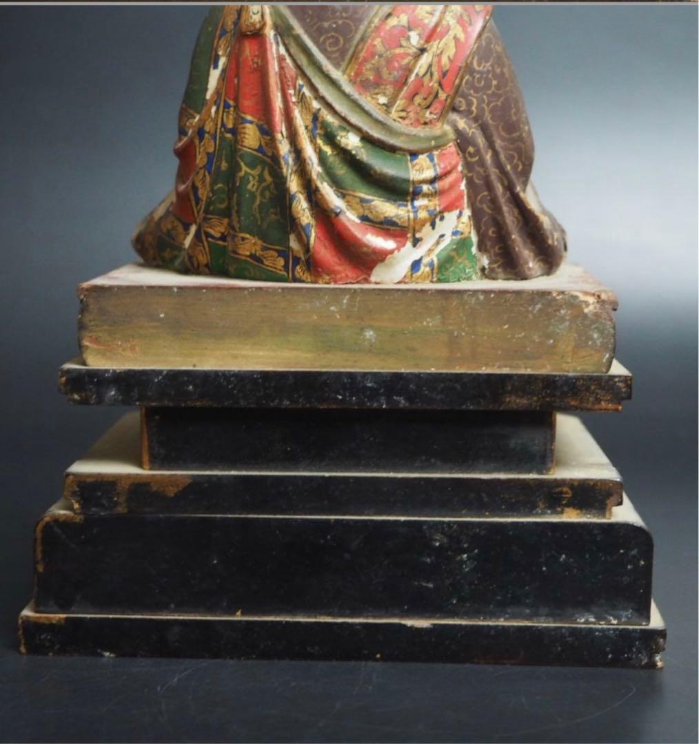 送料無料　旧家蔵出　江戸期木彫り玉眼仏像　高さ17.5ｃｍ