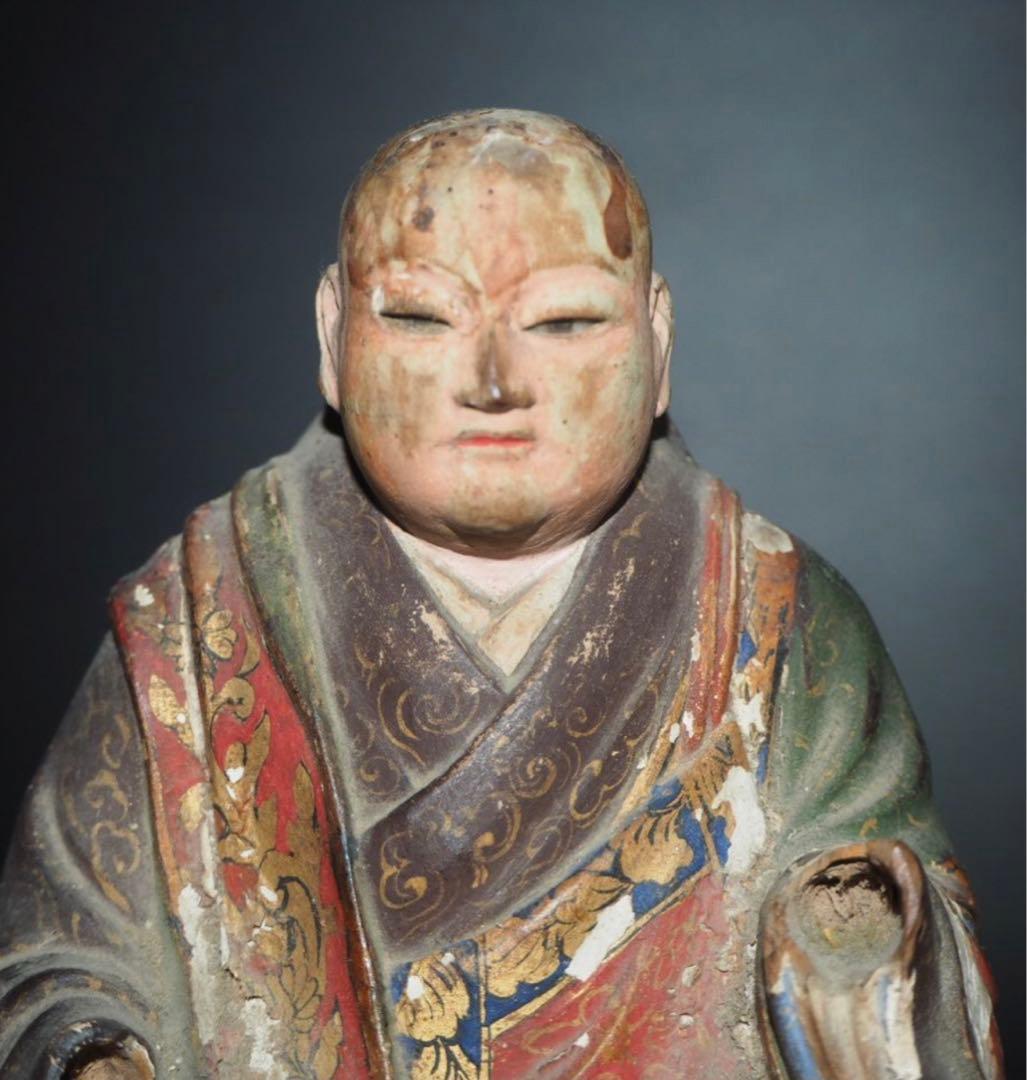 送料無料　旧家蔵出　江戸期木彫り玉眼仏像　高さ17.5ｃｍ