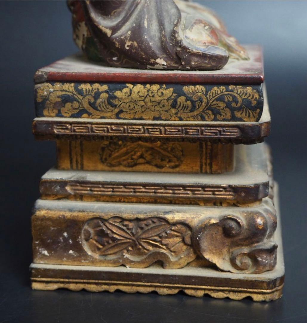 送料無料　旧家蔵出　江戸期木彫り玉眼仏像　高さ17.5ｃｍ