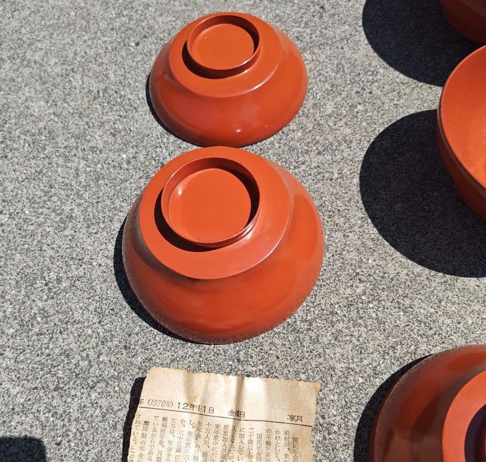 朱塗　蓋付椀　10個　ハゲあり　木箱付