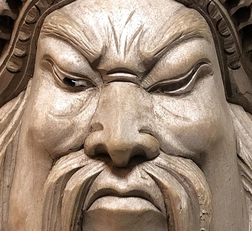 【 木彫面関羽 】　古玩骨董　27ｃｍ