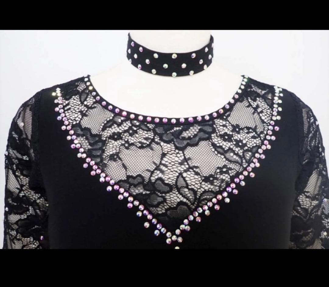 フラワー刺繍 黒 社交ダンス　ドレス