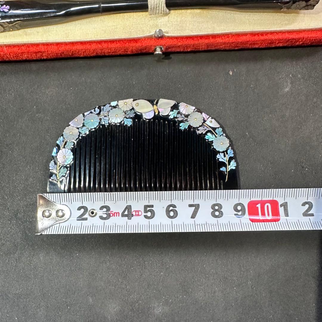 大正アンティーク　鼈甲　櫛笄　黒漆螺鈿細工　金細工髪飾り