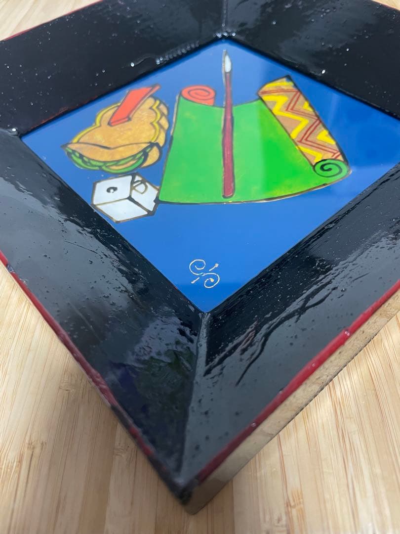 人間国宝 芹沢銈介　ガラス絵　文房四宝