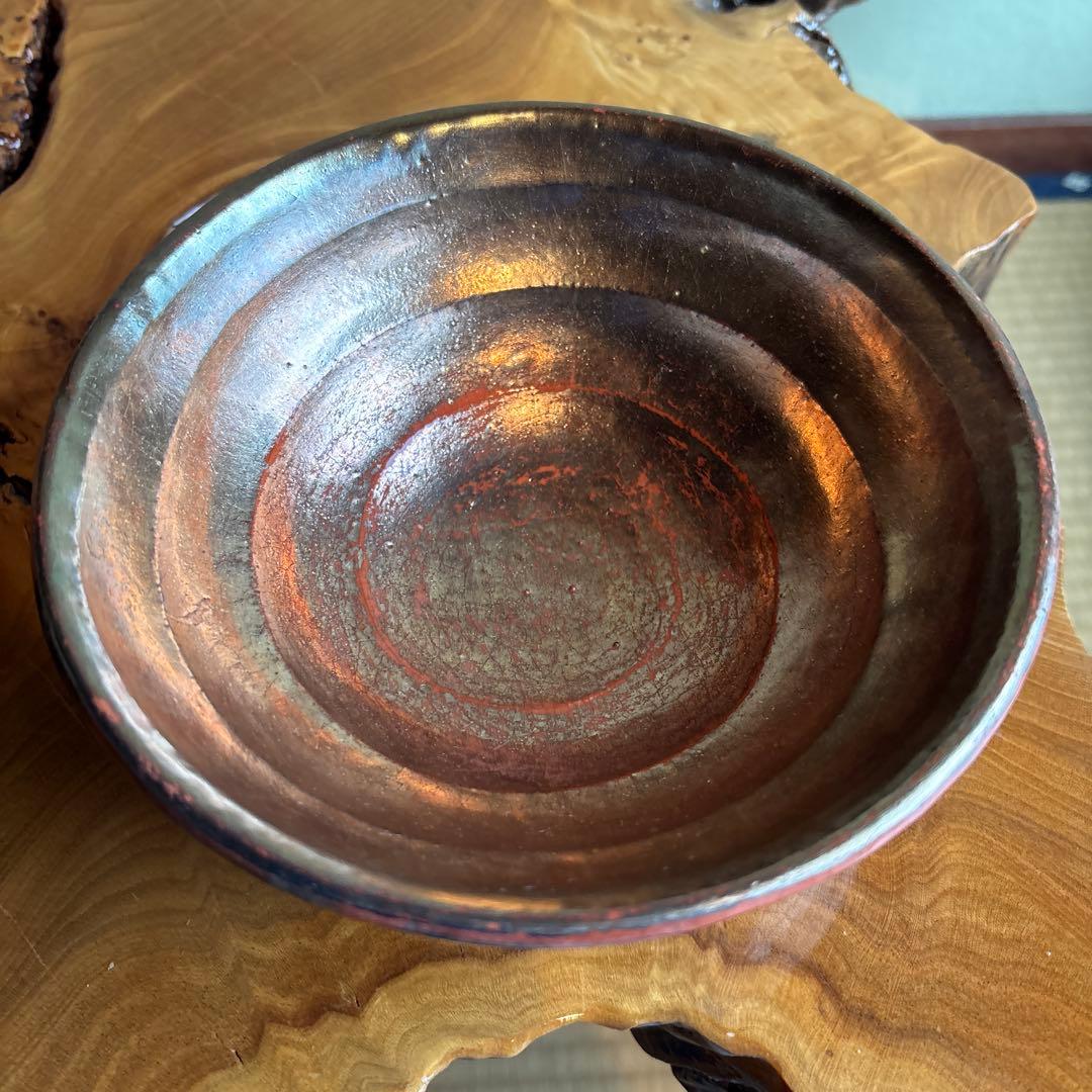 嶋台茶碗 松楽作 金銀組 楽焼 抹茶碗 茶道具 共箱（83Hb）