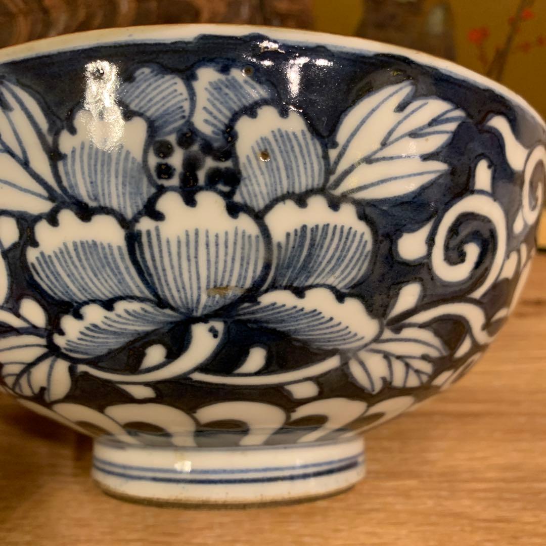 江户初期 染附 牡丹茶椀　92