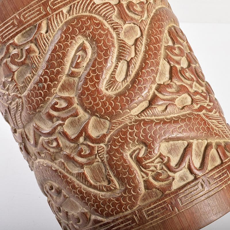 中国　古竹彫刻　雲龍彫　筆筒　M　R5069