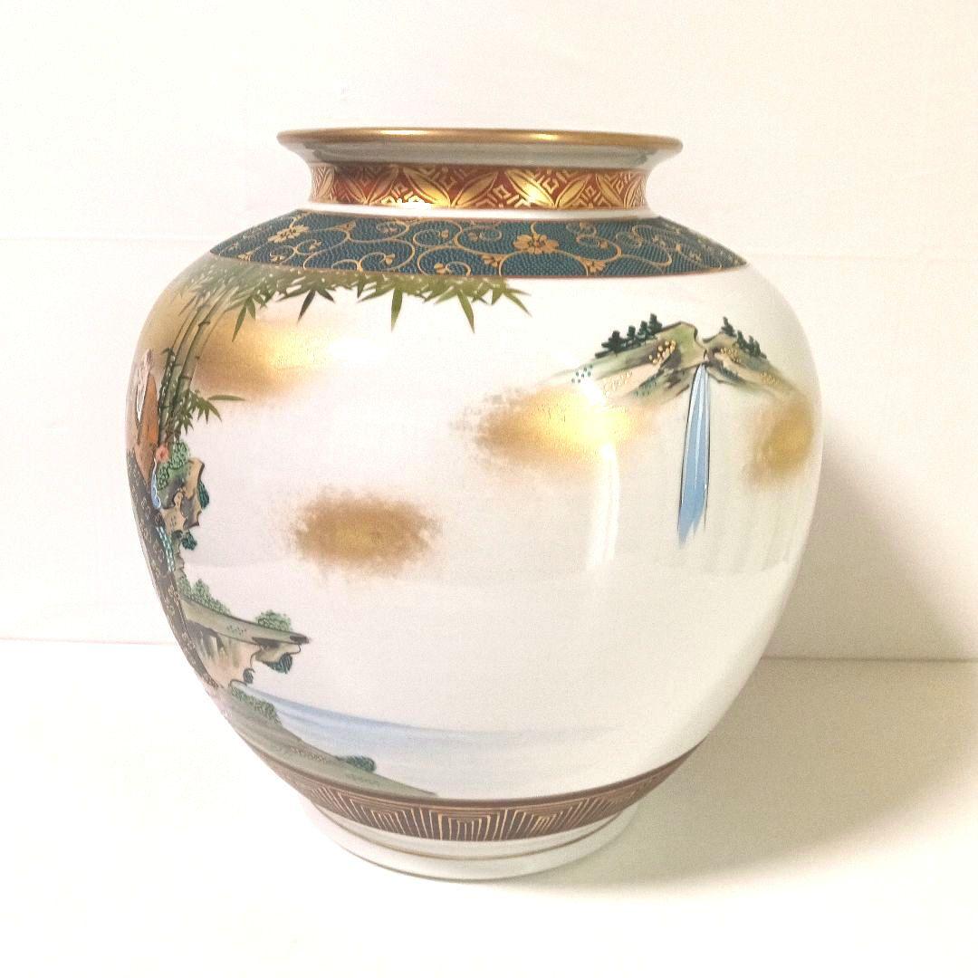 希少 大型 九谷焼 大雅 金彩花瓶 共箱