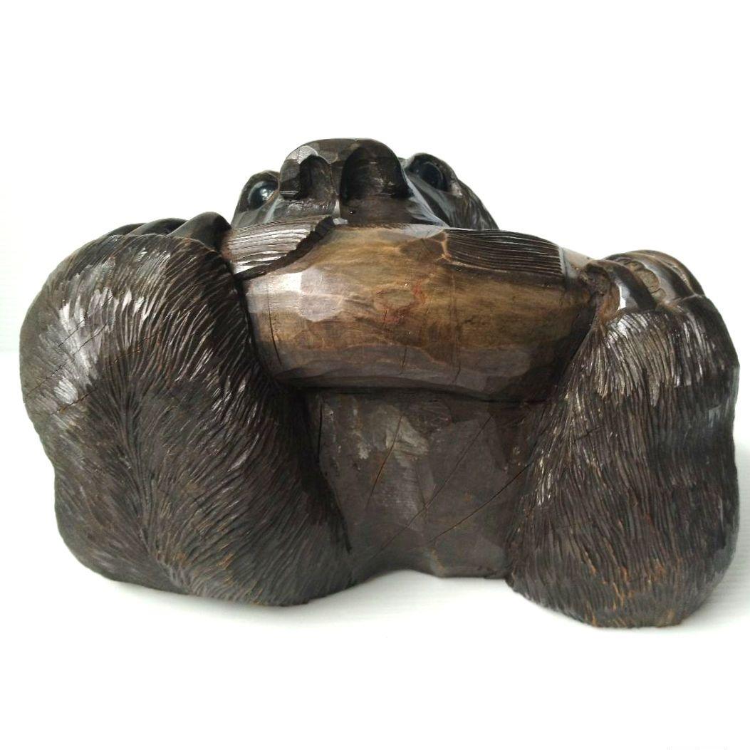 木彫り 熊 クマ 木彫り熊 彫刻熊 一刀彫 壁掛け 頭部 頭 鮭食い熊 北海道