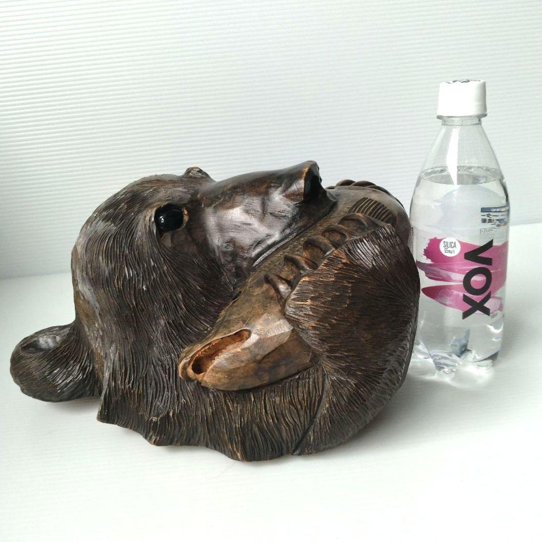 木彫り 熊 クマ 木彫り熊 彫刻熊 一刀彫 壁掛け 頭部 頭 鮭食い熊 北海道