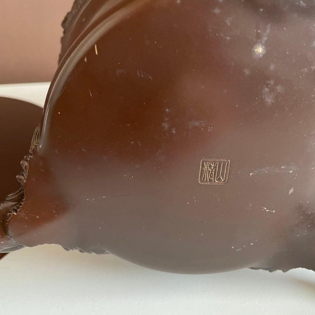 銅花器 薄端 在銘 精山 獅子双耳 池坊 茶道具 華道具 重さ5.2kg 04