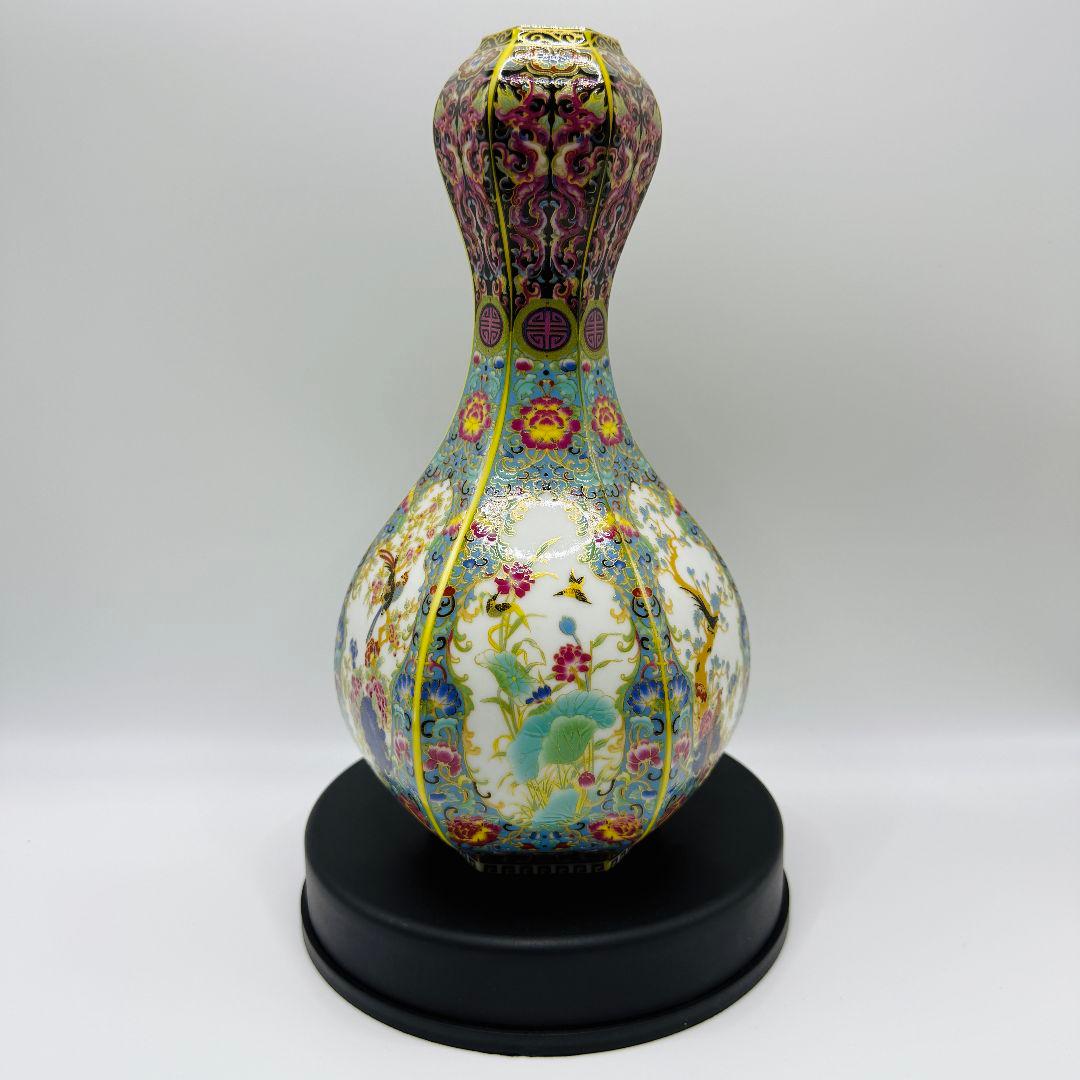 R109 エナメル色蒔絵金花鳥 瓶（かびん）陶磁器 アンティーク