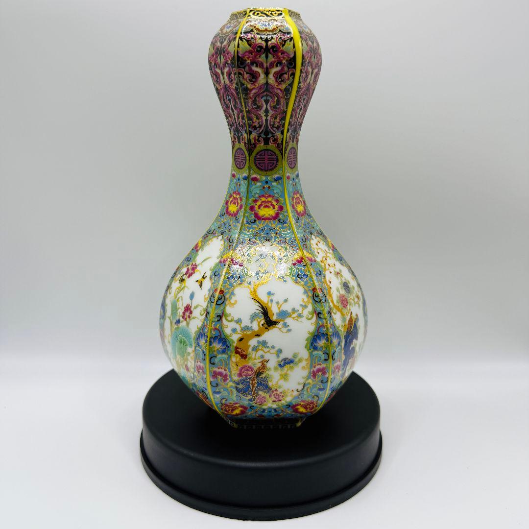 R109 エナメル色蒔絵金花鳥 瓶（かびん）陶磁器 アンティーク