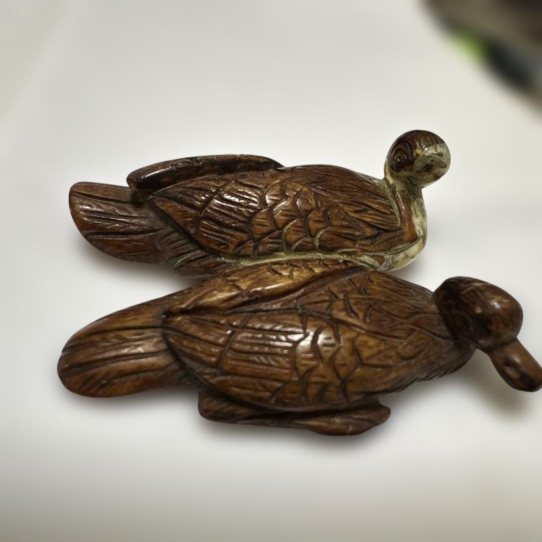 根付　骨董　銘有り 美術品 コレクション　二羽の鳥の彫刻