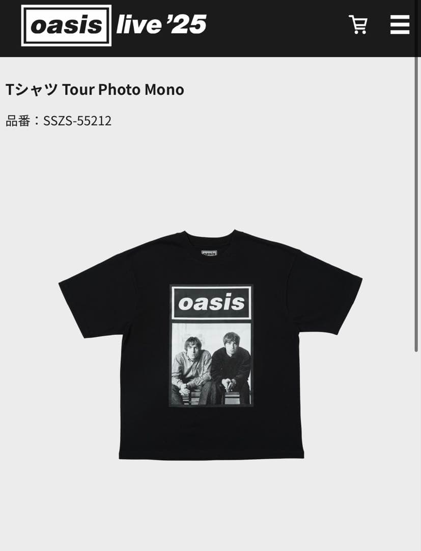 完売 公式oasis live '25 東京公演Tシャツ モノクロ Lサイズ