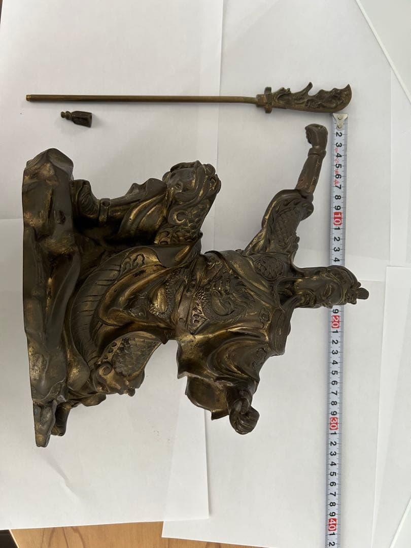 関羽 雲長 銅像 槍を持つ立ち姿約28cm 三国志 武財神 商売繫盛 開運 風水