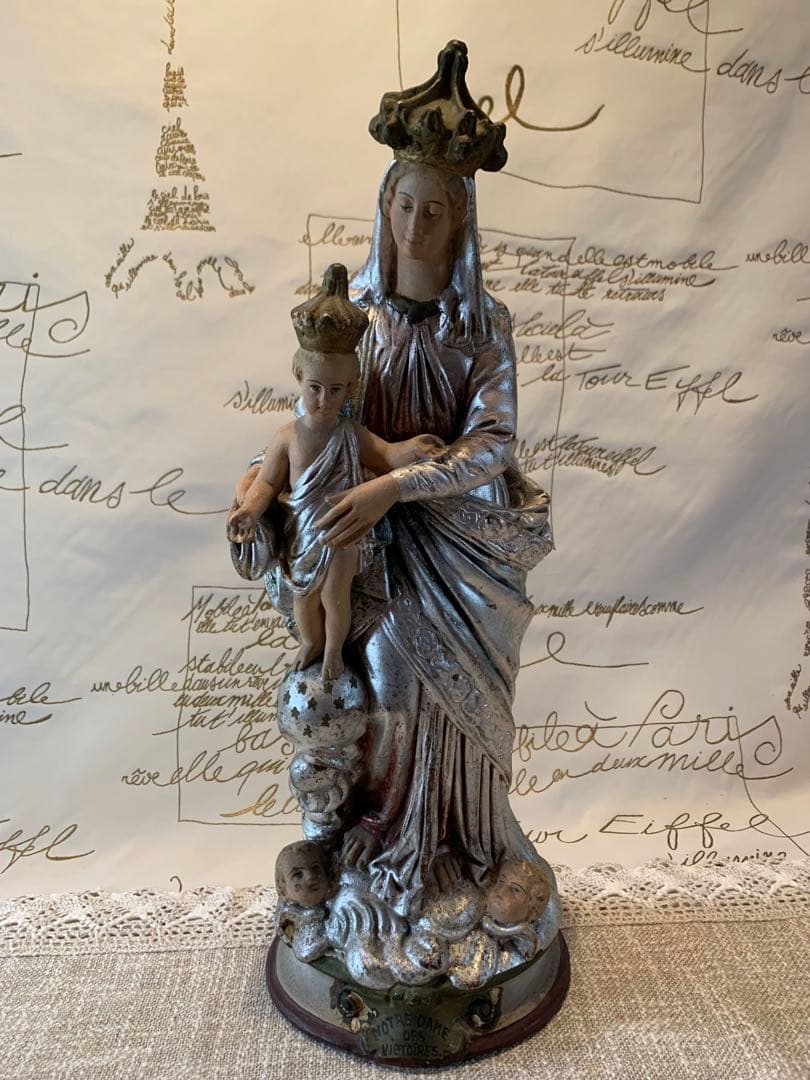 フランス製　アンティーク1920年特大43㎝ノートルダム　レアな銀色のマリア様！