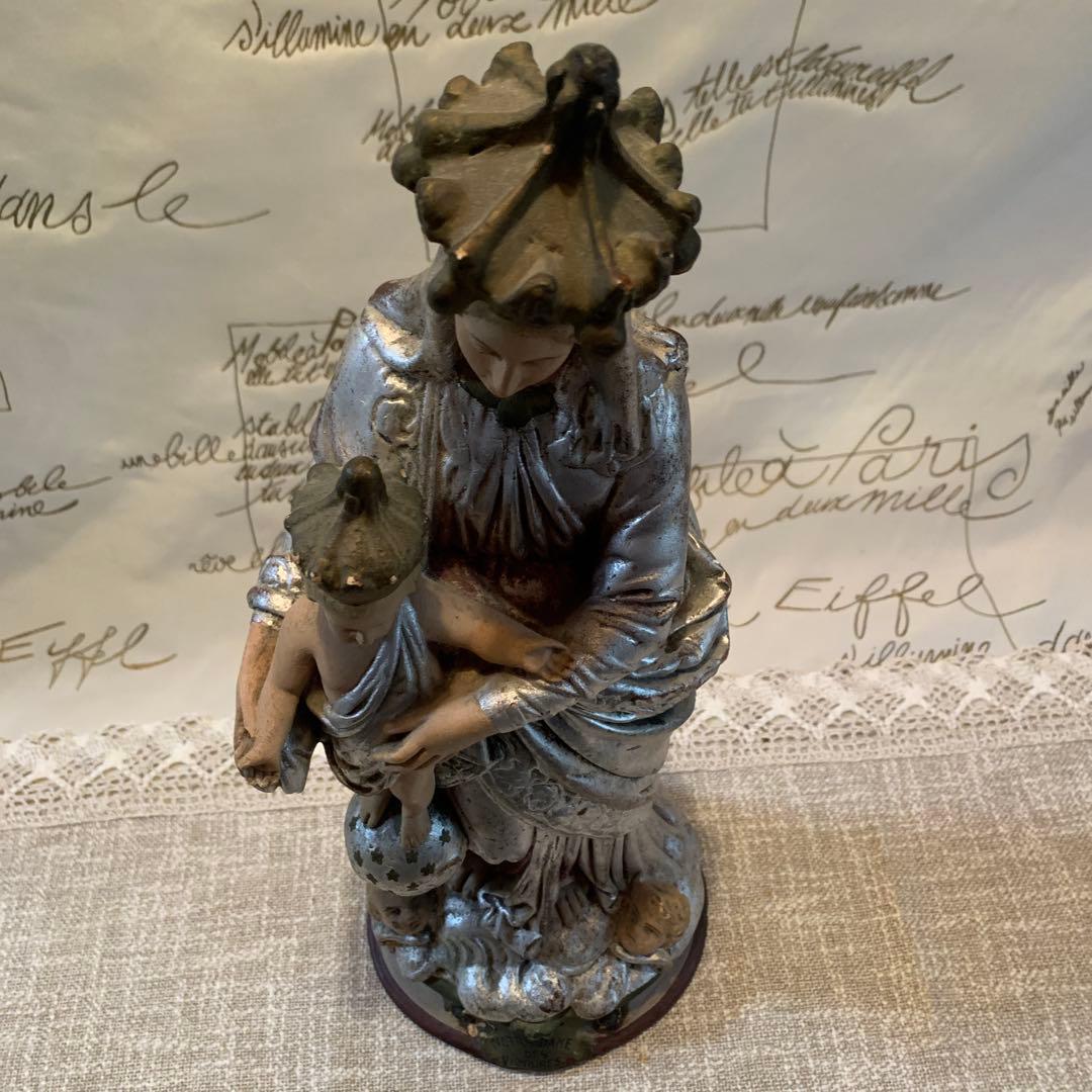 フランス製　アンティーク1920年特大43㎝ノートルダム　レアな銀色のマリア様！